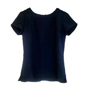 Banana Republic Women's Navy Polyester Fitted Short Sleeve Zip Back Shirt